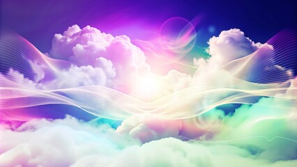 Abstract pastel cloudscape with glowing lines.