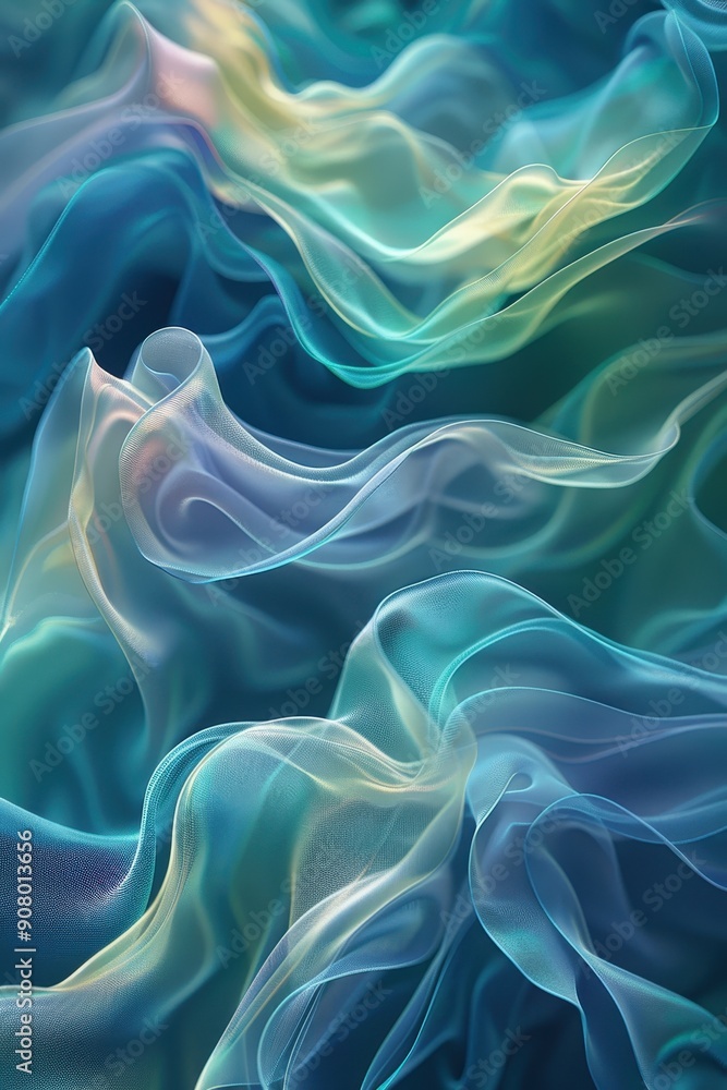 Poster serene aqua wave abstraction - calming blue and green gradient pattern for background design