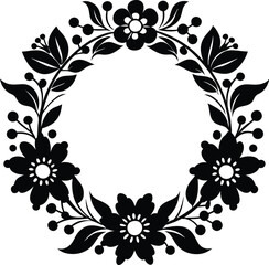 Hand drawn floral frame black and white