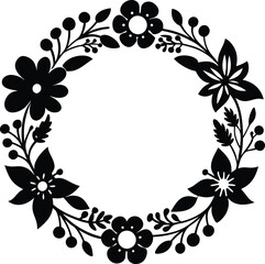 Hand drawn floral frame black and white