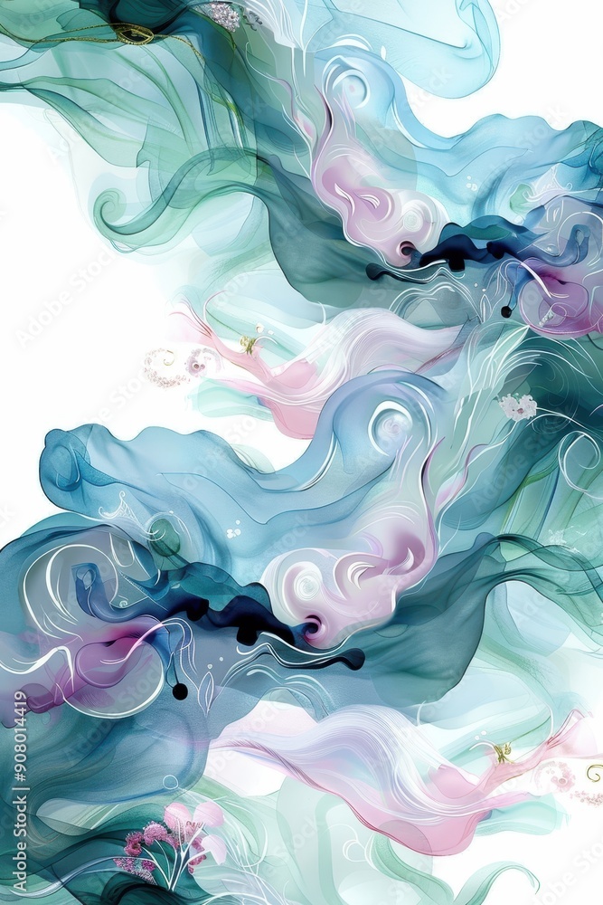 Poster serene blue waves: abstract rhythmic patterns for relaxing background design