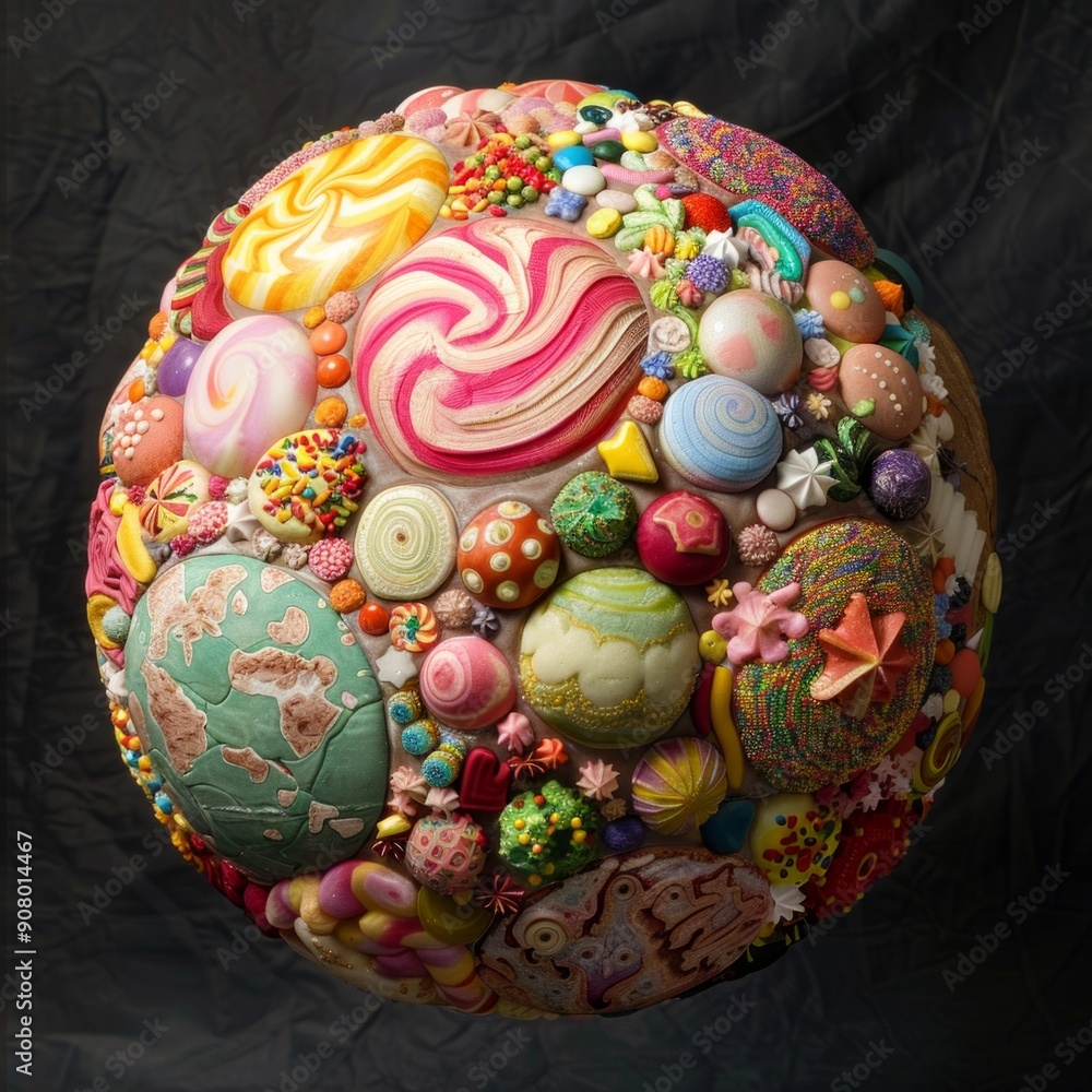 Poster colorful abstract sphere of diverse elements and patterns. a unique blend of shapes and textures. pe