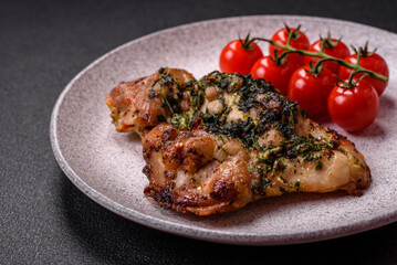 Grilled boneless chicken thigh with salt, spices and herbs