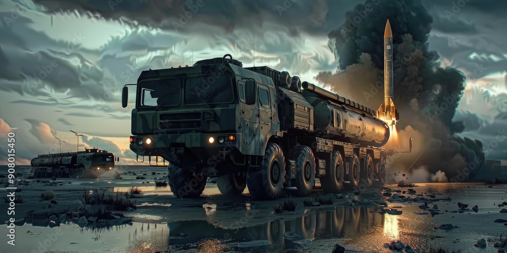 Wall mural Armored Truck with Missile in War Zone