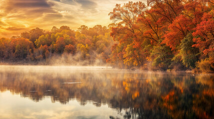 Vibrant autumn landscape by a river