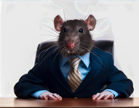 Image of crooked rat in jacket and tie.