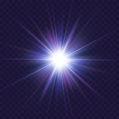 Light effect blue glowing light. Solar flare. Glow effect. Starburst with shimmering sparkles.