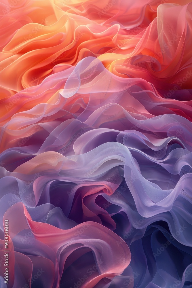 Poster Serene Abstract Composition with Soft Wavy Lines in Rhythmic Patterns