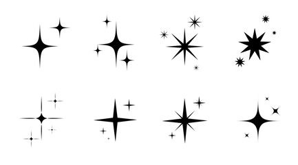 Obraz premium Twinkle Star, Sparkle Glitter Star Icon set, Magic symbol, Minimal star graphic elements for decoration, Shine effect, Vector stock