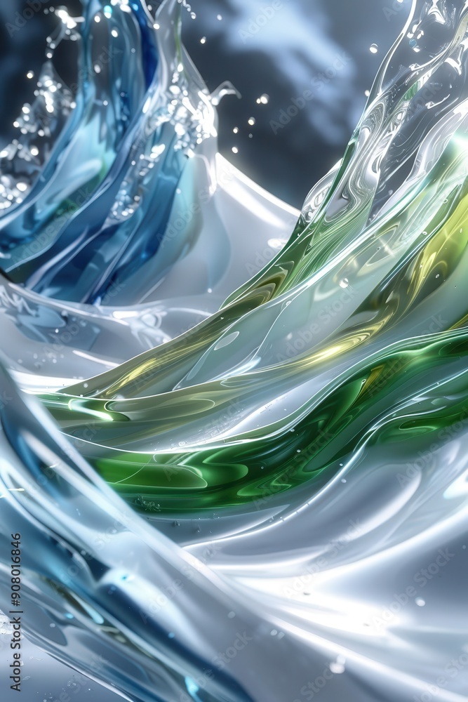Poster serene blue and green abstract wave patterns - tranquil background design