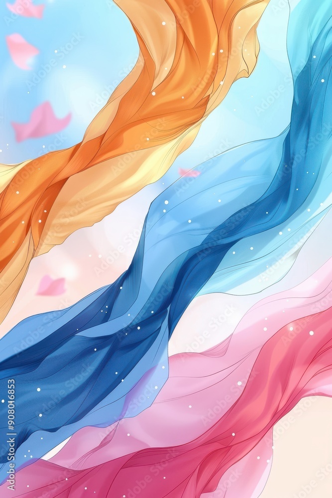 Aufkleber serene rhythmic wave patterns in soft pastel colors - abstract background