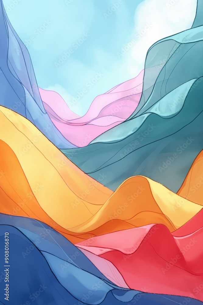 Poster serene flow - abstract background of rhythmic wave patterns in soft pastel colors
