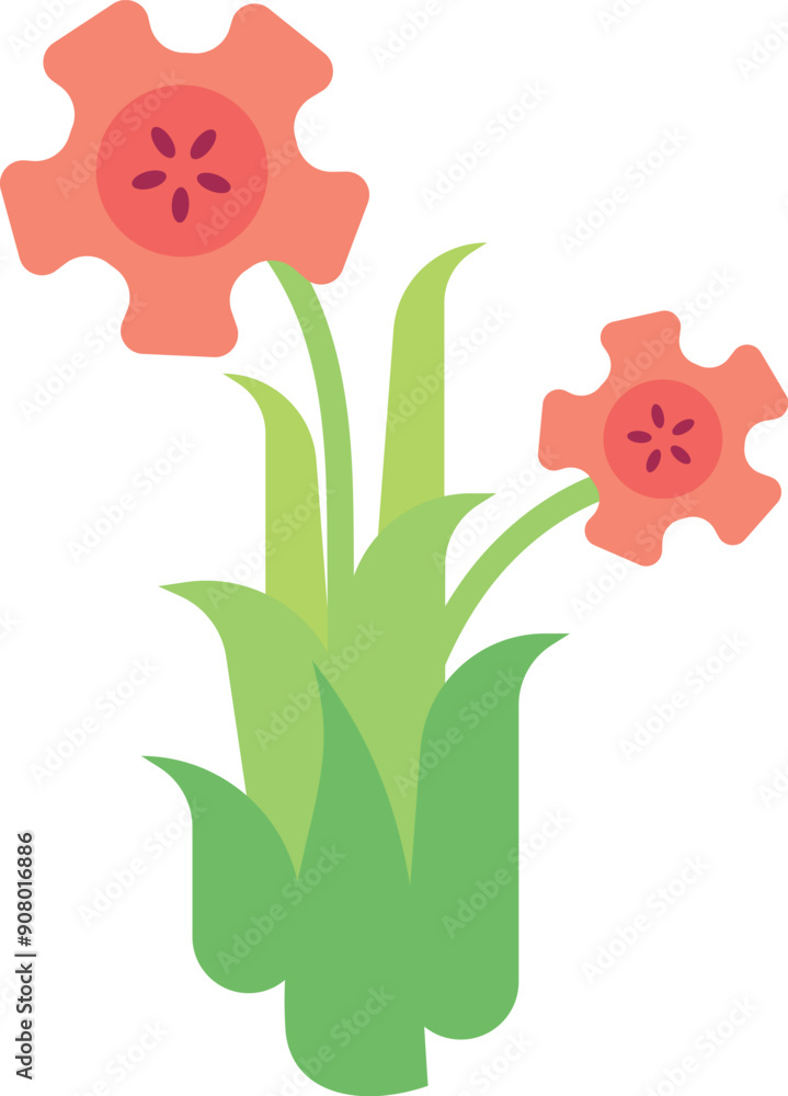 Sticker red flower color icon. summer plant nature