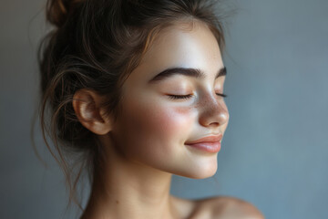 Naklejka premium A close up of a girl's face with her eyes closed