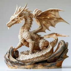Fototapeta premium A golden Chinese dragon statue beside a majestic lion statue