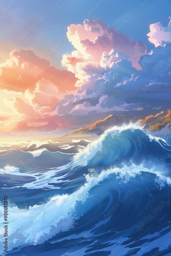 Aufkleber serene oceanic wave patterns: abstract forms on soft blue background