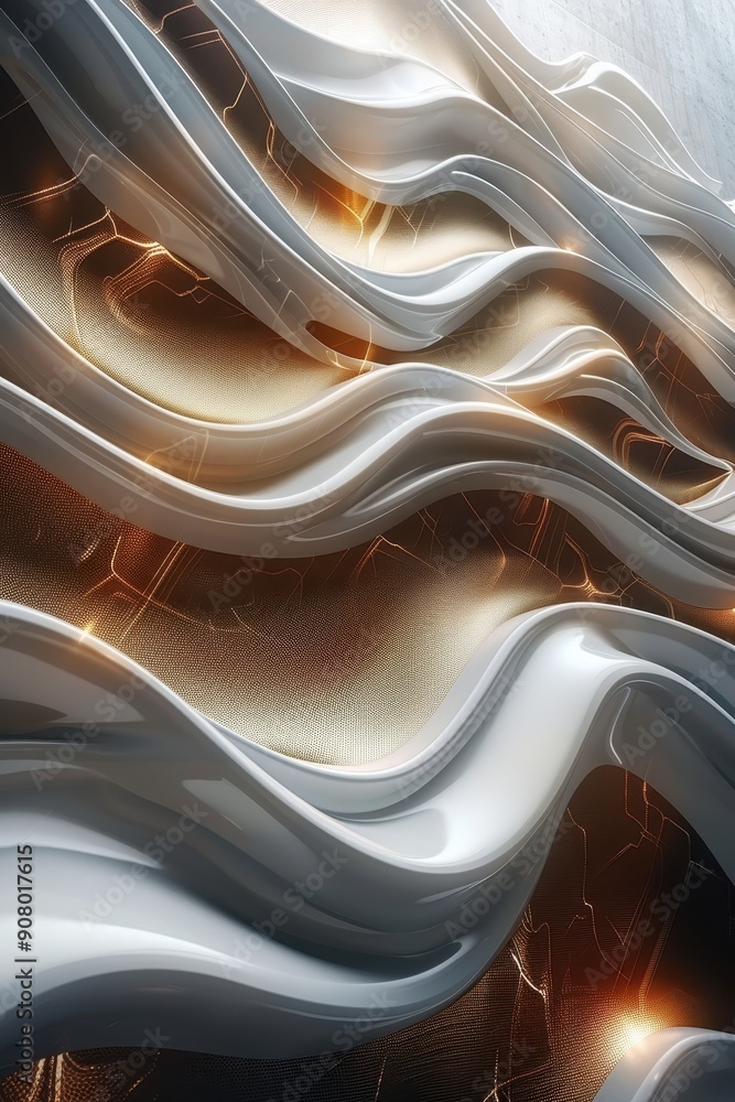 Aufkleber serene abstract wave patterns in muted tones - calming rhythmic background