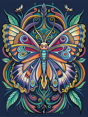 Colorful Butterfly with Abstract Floral Ornament