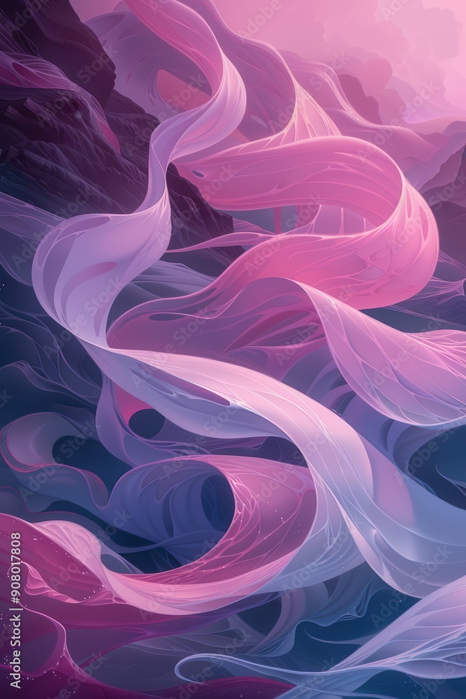 Poster Tranquil Wave Patterns: Abstract Serene Background in Soothing Pastel Colors with Rhythmic Flow