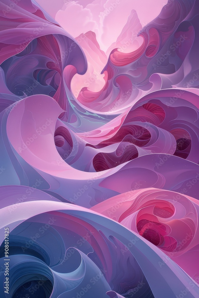 Poster Tranquil Wave Patterns - Abstract Background in Calming Pastel Colors with a Rhythmic Essence
