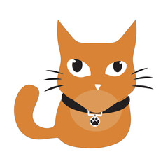 Cartoon Cat with Black Collar, Vector illustration of a cute cartoon cat with big eyes and a black collar, perfect for creative designs
