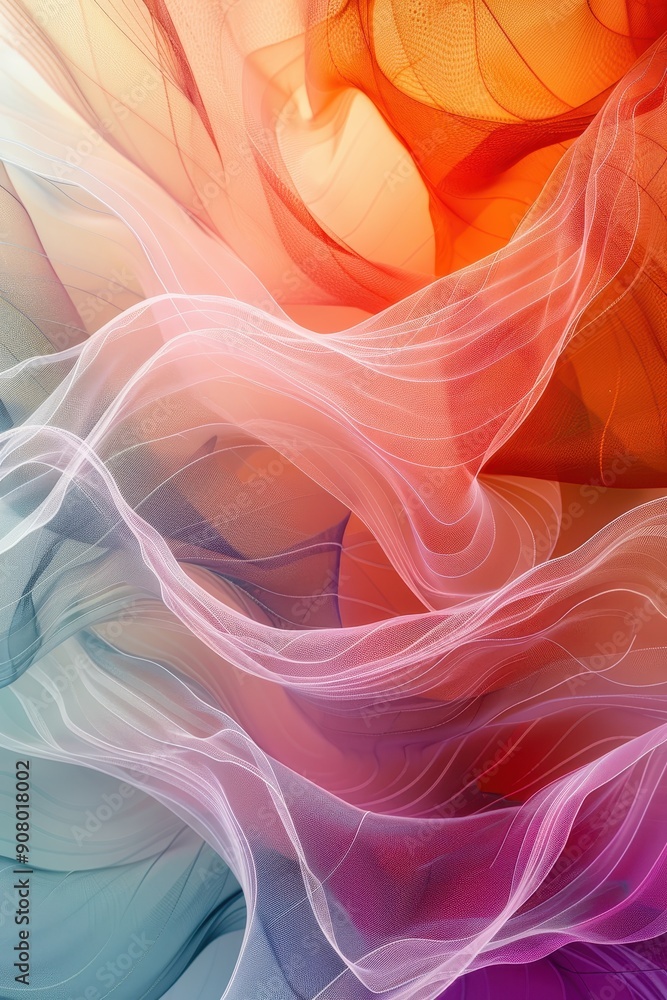 Poster Serene Abstract Background with Gentle Rhythmic Wave Patterns in Pastel Hues