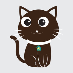Cartoon Cat with Black Collar, Vector illustration of a cute cartoon cat with big eyes and a black collar, perfect for creative designs