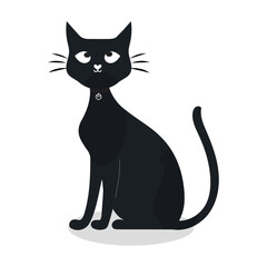 Cartoon Cat with Black Collar, Vector illustration of a cute cartoon cat with big eyes and a black collar, perfect for creative designs