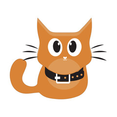 Cartoon Cat with Black Collar, Vector illustration of a cute cartoon cat with big eyes and a black collar, perfect for creative designs