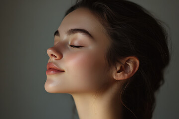 A close up of a girl's face with her eyes closed