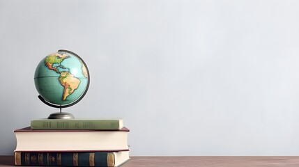 Classic Globe on Stack of Books on White Background