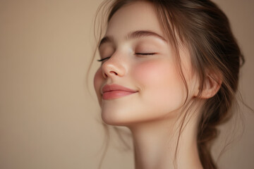 Fototapeta premium A close up of a girl's face with her eyes closed