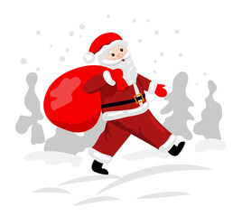 Santa Claus carries a bag of gifts.