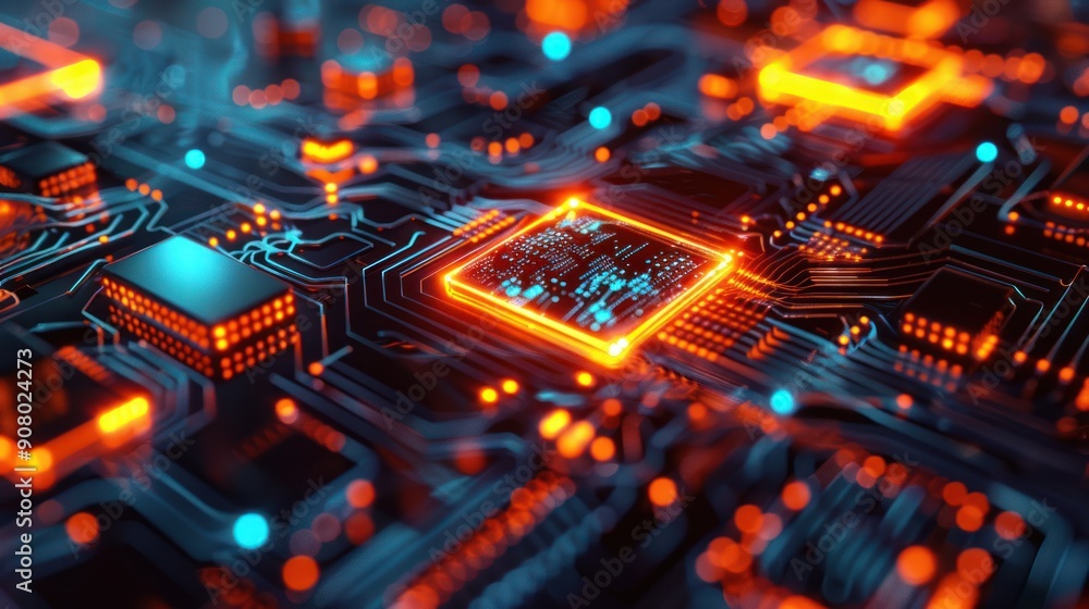 Poster semiconductor core processor board computer technology ai background