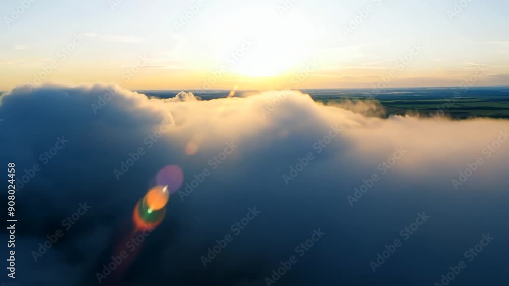Poster aerial view of soft clouds at dawn with rising sunlight generative ai