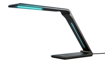 high-tech desk lamp with LED lights and touch controls, isolated on a white background
