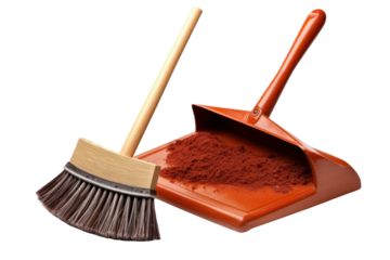 dustpan and broom set in a variety of colors, isolated on a white background