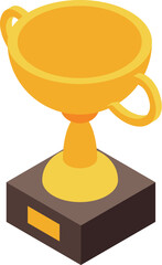 Golden trophy is standing on a podium, representing victory and achievement