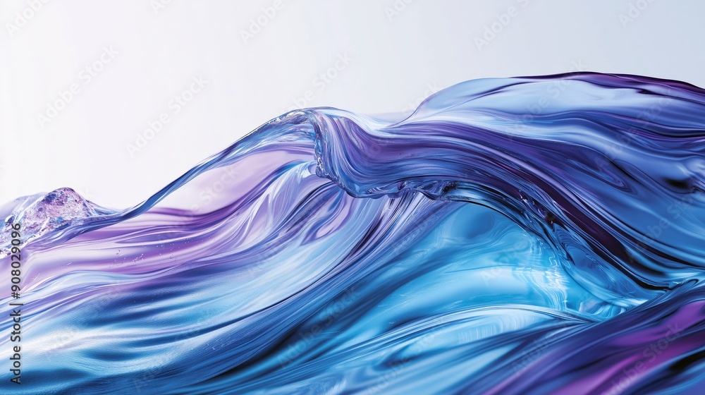 Wall mural Smooth curves and lines of blue and purple gradient glass suspended in the air.