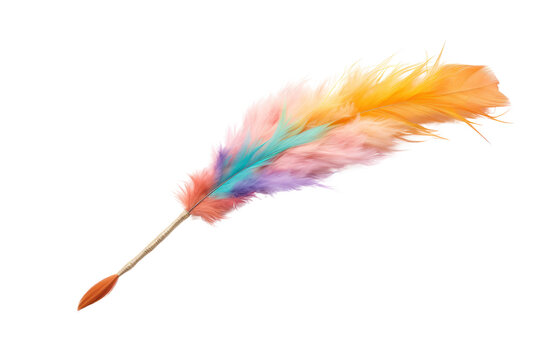 durable cat toy wand with a feathered attachment that mimics bird movement, isolated on white background