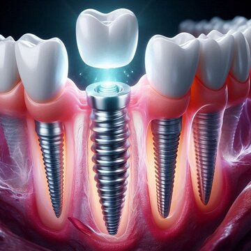 Dental implant fusion with natural teeth structure and integration process, generated by AI