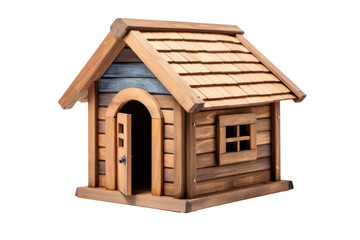 DIY dog house project with step-by-step instructions and a list of materials. Isolated on white background