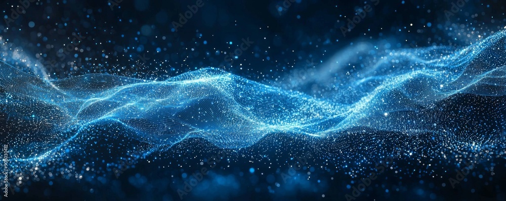 Poster dynamic wireframe data streams on a dark background highlighting technology and digital concepts