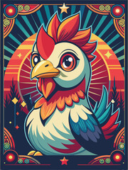 Fototapeta premium Rooster Illustration with Abstract Geometric Background