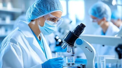 Innovative surgical techniques being developed and tested in a research facility, with surgeons and scientists collaborating on new methods.