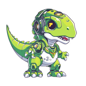 Cute Green Dinosaur with Headphones