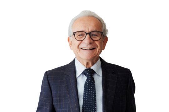 Senior business owner smiling confidently in formal attire Isolated on white background - Powered by Adobe