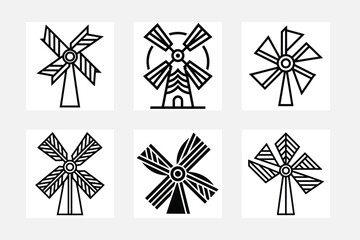 Elegant Windmill Silhouette Art for White Background Spaces
