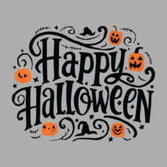 Fototapeta premium Free photo Hand drawn Happy halloween lettering text design and white background, generative Ai