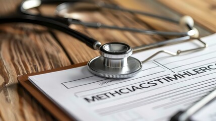 A close-up image of a stethoscope lying on a medical form with the word written on it, suggesting a focus on medical treatment or diagnosis.